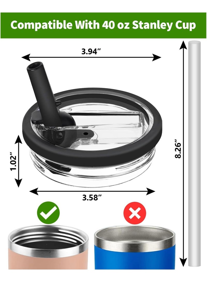 PYC 2 Pack 40 oz Tumbler Flip Straw Lid Replacement fit for Stanley Quencher, Spill Proof Splash Resistant Tumbler Lids,Reusable Tumbler Cover for Stanley Cup (black)  - Image 2