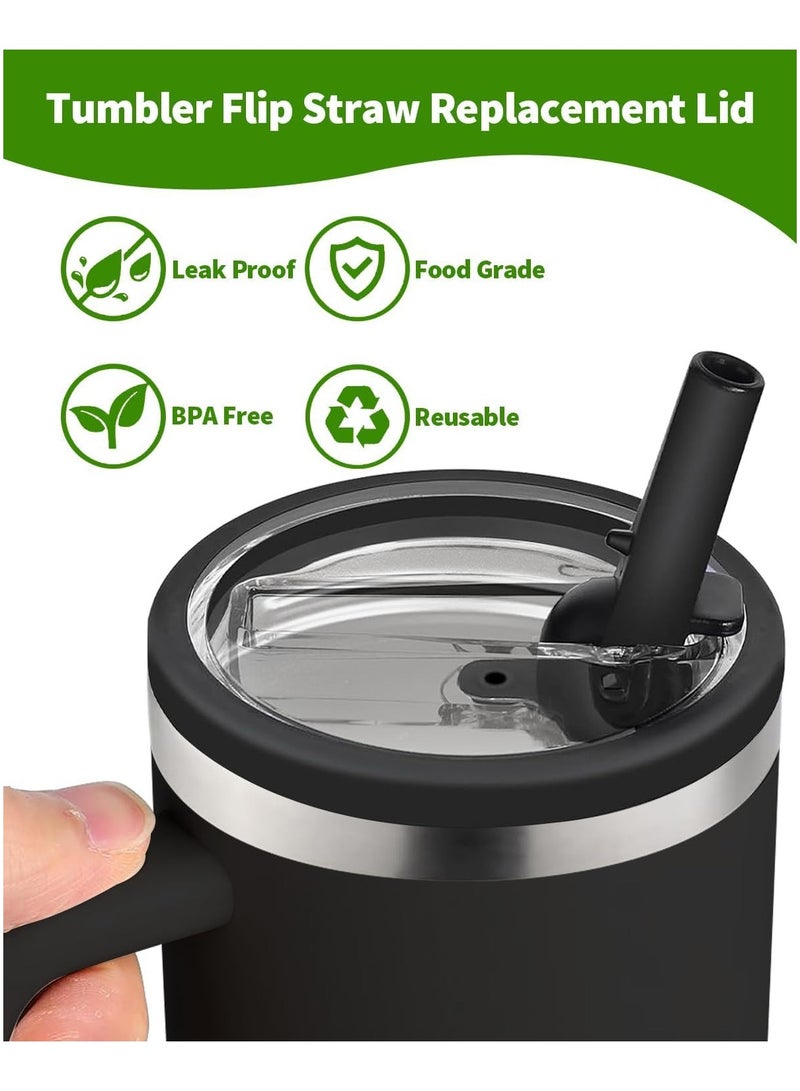 PYC 2 Pack 40 oz Tumbler Flip Straw Lid Replacement fit for Stanley Quencher, Spill Proof Splash Resistant Tumbler Lids,Reusable Tumbler Cover for Stanley Cup (black)  - Image 3