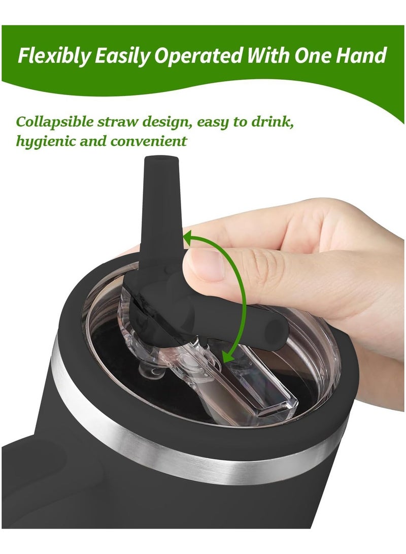 PYC 2 Pack 40 oz Tumbler Flip Straw Lid Replacement fit for Stanley Quencher, Spill Proof Splash Resistant Tumbler Lids,Reusable Tumbler Cover for Stanley Cup (black)  - Image 4