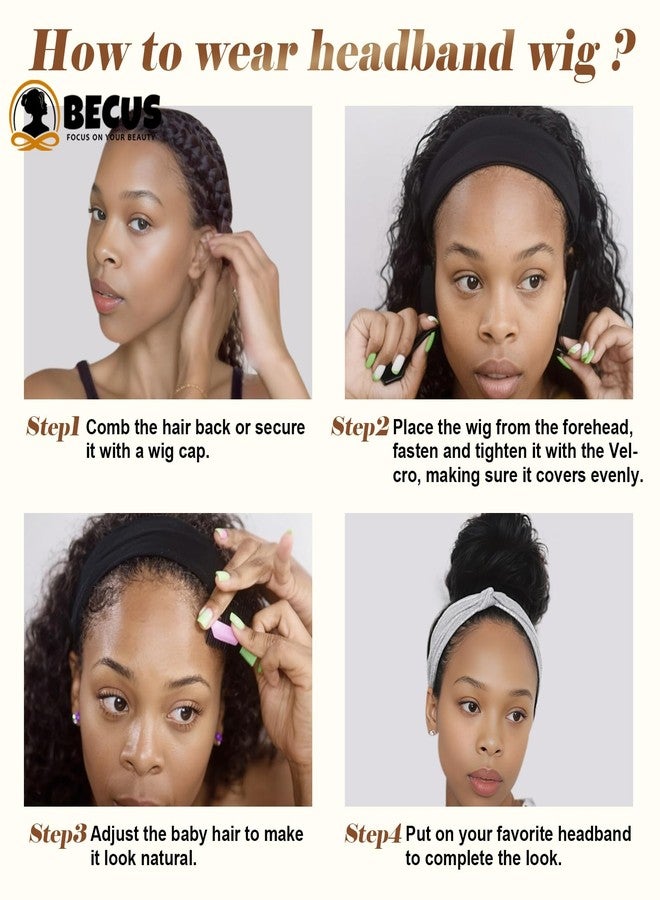 BECUS 18'' Headband Wig for Black Women Deep Wave Curly Wigs Synthetic Glueless Half Wig Natural Hairline Headband Wigs Easy Wear for Daily Use Halloween Party Brown with Highlight Blonde - Image 5