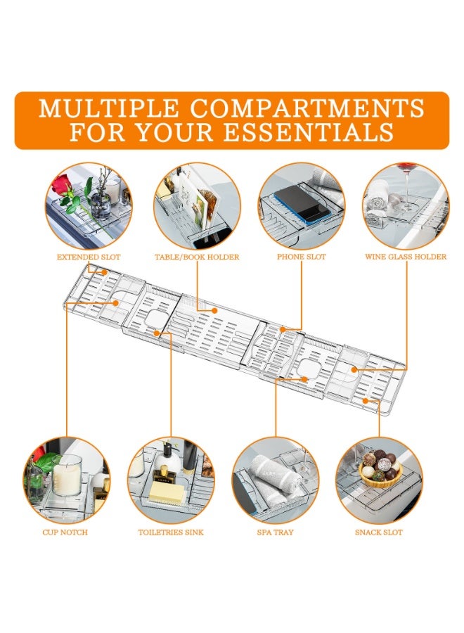 YelaJoy Adjustable Waterproof Clear Bathtub Shelf, Bathtub Board, Bathtub Tray, Bathtub Shelves, Bathtub Storage Board, Transparent Bathtub Stroage Rack - Image 2