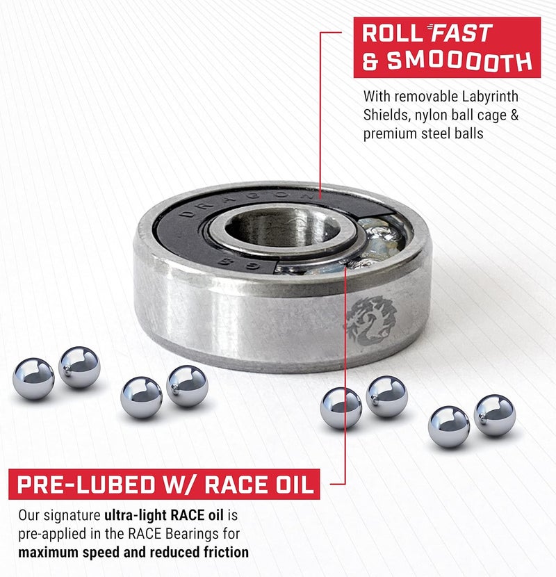fireball Dragon Skateboard Bearings Set 8 Pack - Fast 608 Longboard Bearings Set for Skateboards Inline & Roller Skates - Bearings for Skateboarding Guaranteed for Life - Image 3