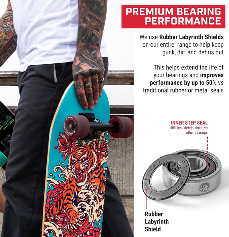 fireball Dragon Skateboard Bearings Set 8 Pack - Fast 608 Longboard Bearings Set for Skateboards Inline & Roller Skates - Bearings for Skateboarding Guaranteed for Life - Image 5