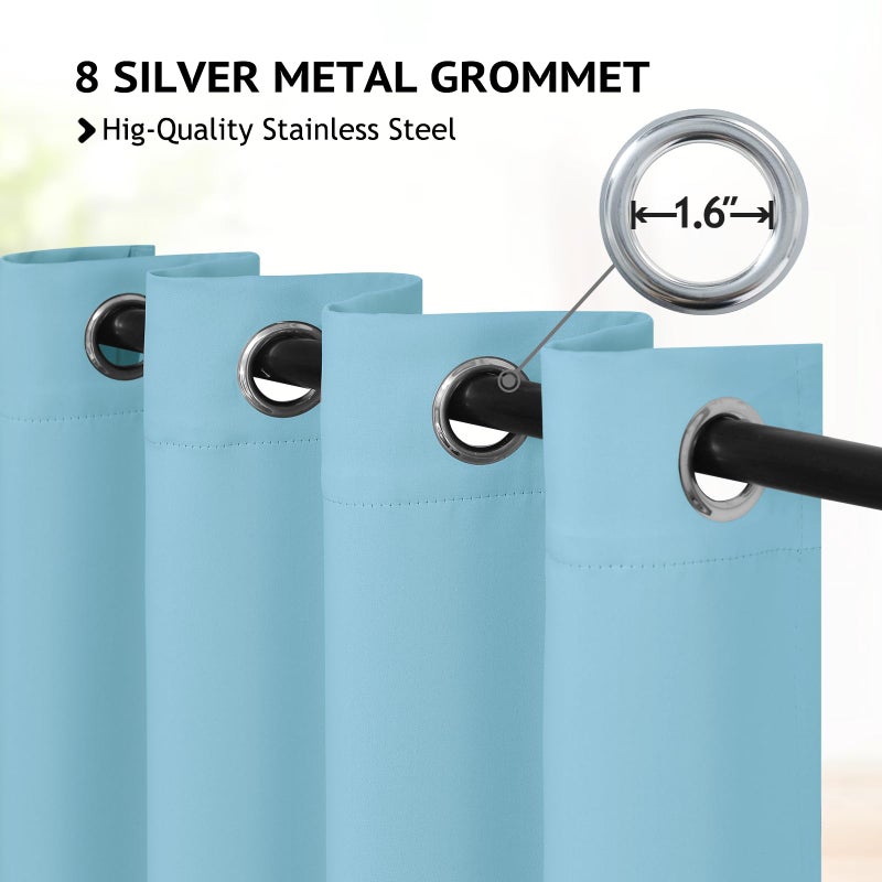 cosviya grommet blackout غرفة غامق السماء الأزرق الستائر 84 بوصة الطول 2 لوحات سميكة البوليستر ضوء الحظر معزول الستار النافذة الستار لستائر غرفة النوم/غرفة المعيشة 52x84 بوصة - Image 2