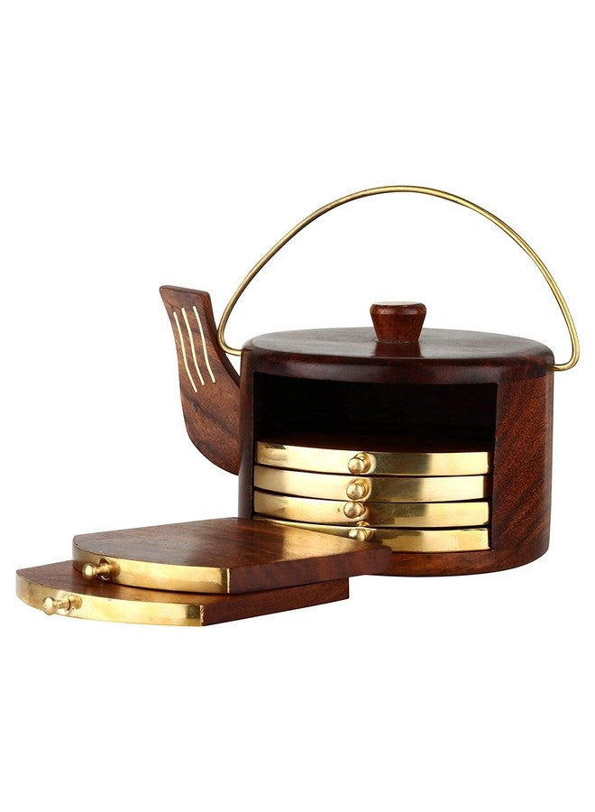 SYSI HOME Wooden Tea Coasters Set for Dining Table Decor Accessories - Coster Set for Office Table-Durable and Long-Lasting, Premium Finish, (Kettle Shape) - Image 1
