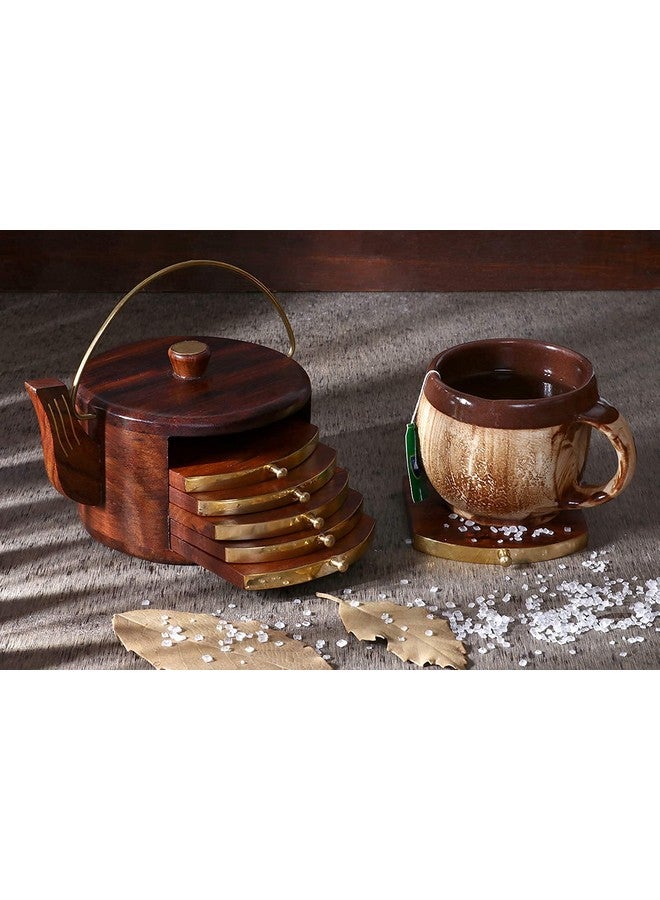 SYSI HOME Wooden Tea Coasters Set for Dining Table Decor Accessories - Coster Set for Office Table-Durable and Long-Lasting, Premium Finish, (Kettle Shape) - Image 3