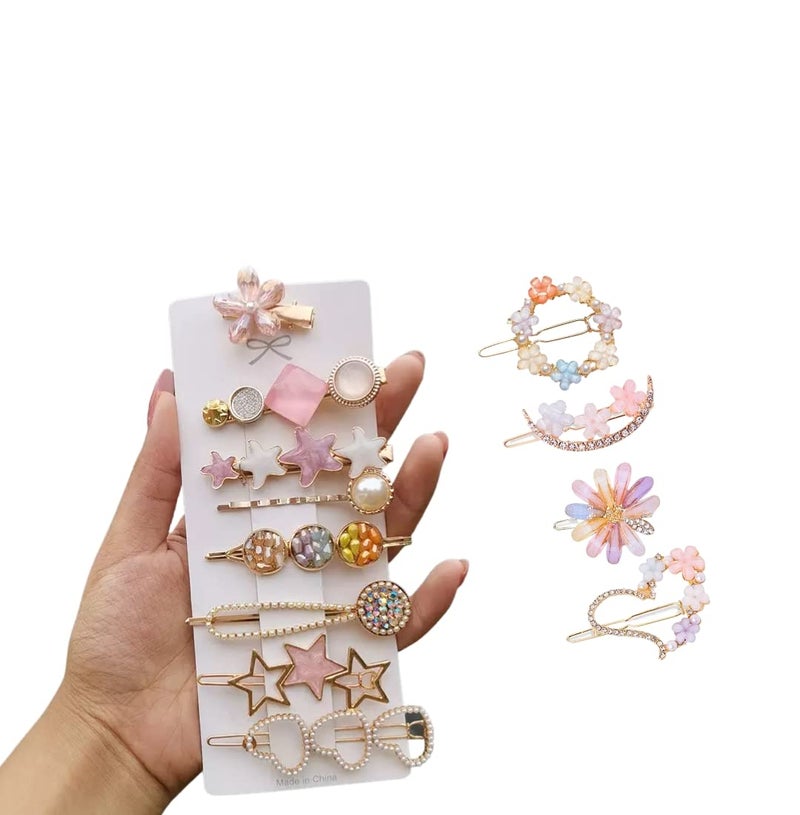 Tresneria® Korean Fashion Hair Clips Set in Trendy Styles and Designs for Women and Girls (PinkWhite) - Image 1