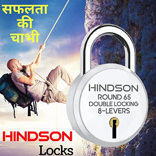 Hindson Locks with Same Key - 2-Pack Common Key Lock, Steel Double Locking, 8 Lever Padlock for Door, Gate, Shutter, Home, Silver Finish, Round 65mm - Image 5