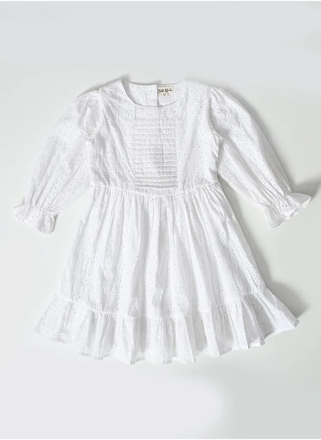 بيلا مودا Bella Moda Solid Schiffli Pintuck Detail Dress with 3/4 Sleeves