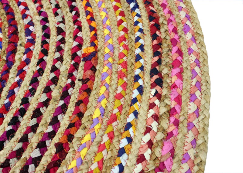 COTTON CRAFT Jute Cotton Chindi Braid Rag Rug - Boho Farmhouse Rustic - Handwoven Reversible Natural Jute and Recycled Cotton Throw Area Rug Carpet - Home DÃ©cor - 3 Feet Round Multi Color - Image 4