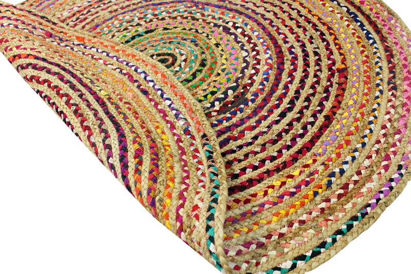 COTTON CRAFT Jute Cotton Chindi Braid Rag Rug - Boho Farmhouse Rustic - Handwoven Reversible Natural Jute and Recycled Cotton Throw Area Rug Carpet - Home DÃ©cor - 3 Feet Round Multi Color - Image 5