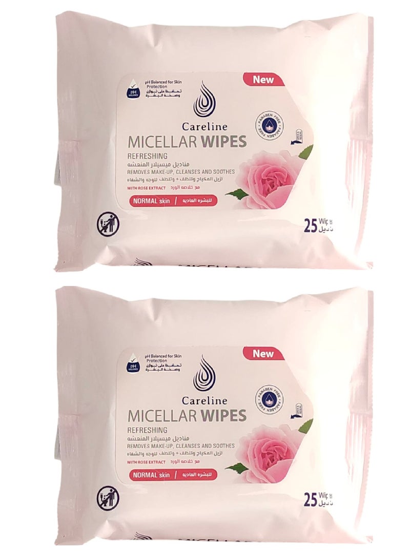 Careline Two Pieces Of Refreshing Micellar Wipes Remove Make Up Cleanses And Soothes With Rose Extract - Image 1