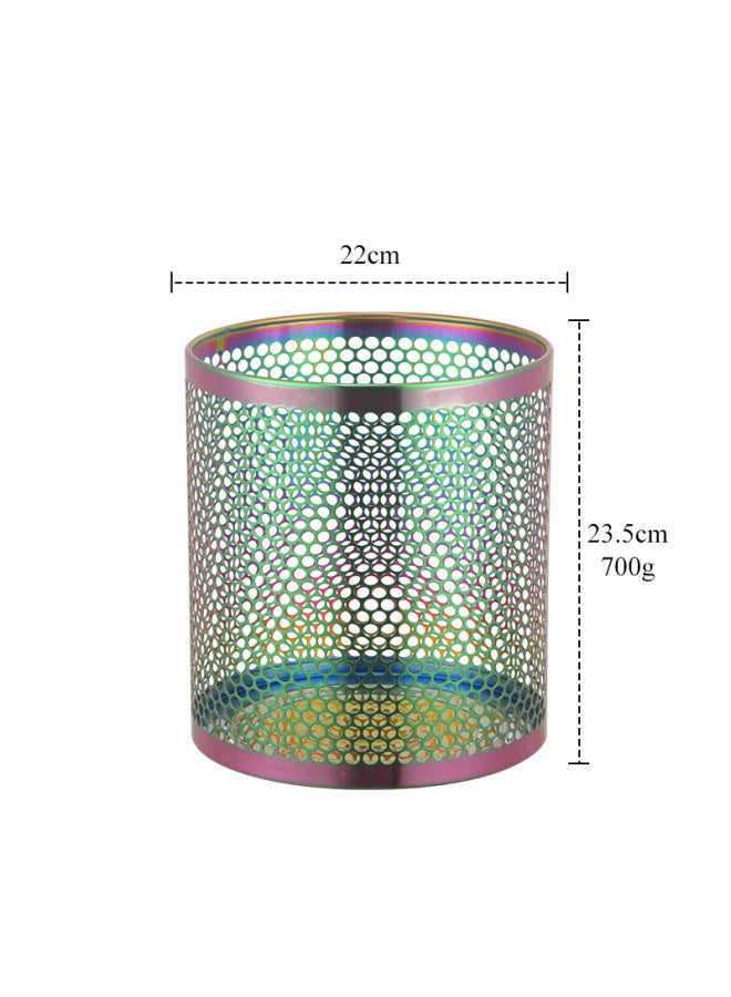 Hollow Stainless Steel Trash Can, Open Top Metal Waste Bin, Simple Desk Storage Bucket for Office Bathroom Bedroom - Image 1