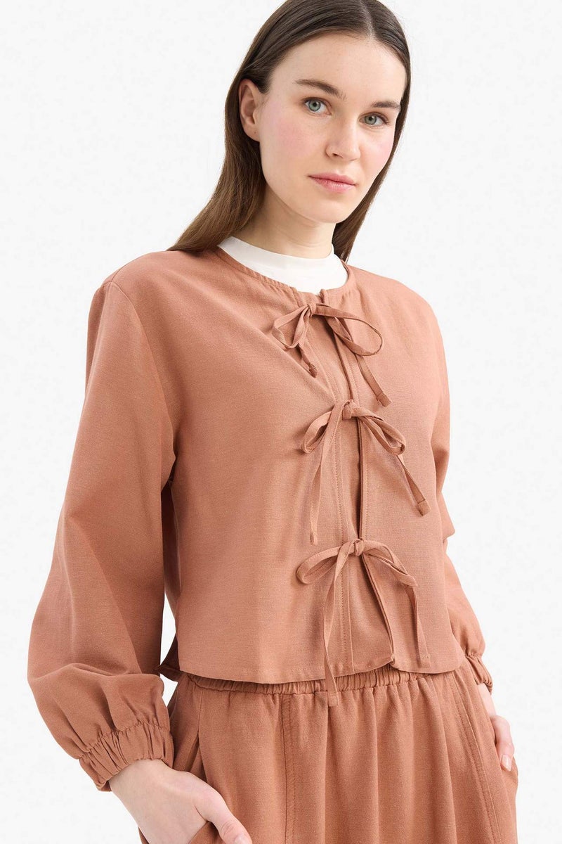 DeFacto Relax Fit Long Sleeve Linen Tunic - Image 1