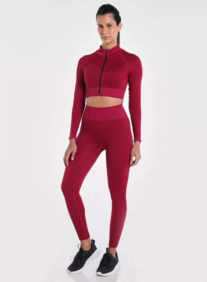Wizard Women Burgundy Signature Seamless Crop Top with Zipper - Image 4
