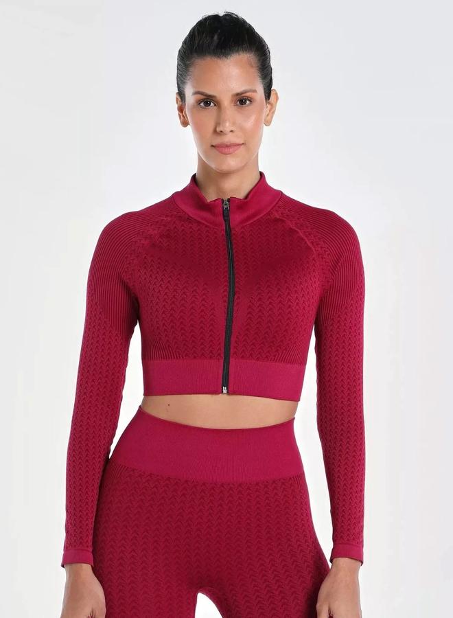 Wizard Women Burgundy Signature Seamless Crop Top with Zipper - Image 1