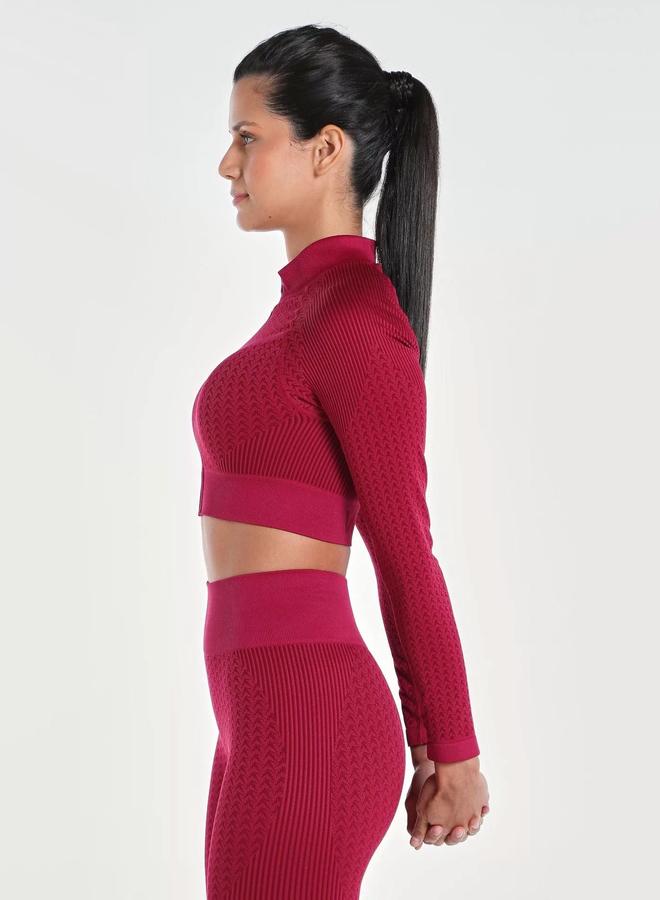 Wizard Women Burgundy Signature Seamless Crop Top with Zipper - Image 3
