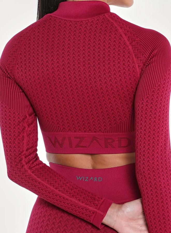 Wizard Women Burgundy Signature Seamless Crop Top with Zipper - Image 5