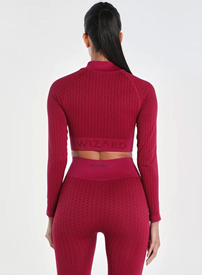 Wizard Women Burgundy Signature Seamless Crop Top with Zipper - Image 2
