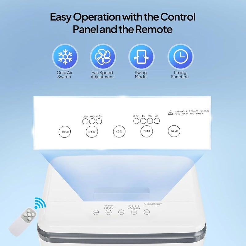TDOO Portable Air Conditioner Evaporative Air Cooler with 30L Water Tank, Remote Control & 4 Ice Box, 3 Fan Speeds, Air Humidifier, and Silent Operation for Large Room, Home Office, Bedroom - Image 5