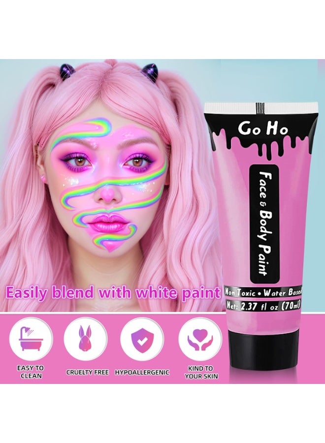 Go Ho Pink Face Body Paint Washable(2.37oz/pc),Water Based Cream Non-Toxic Full Pink Body Paint for SFX Cosplay Costumes Festivals Halloween Makeup - Image 2