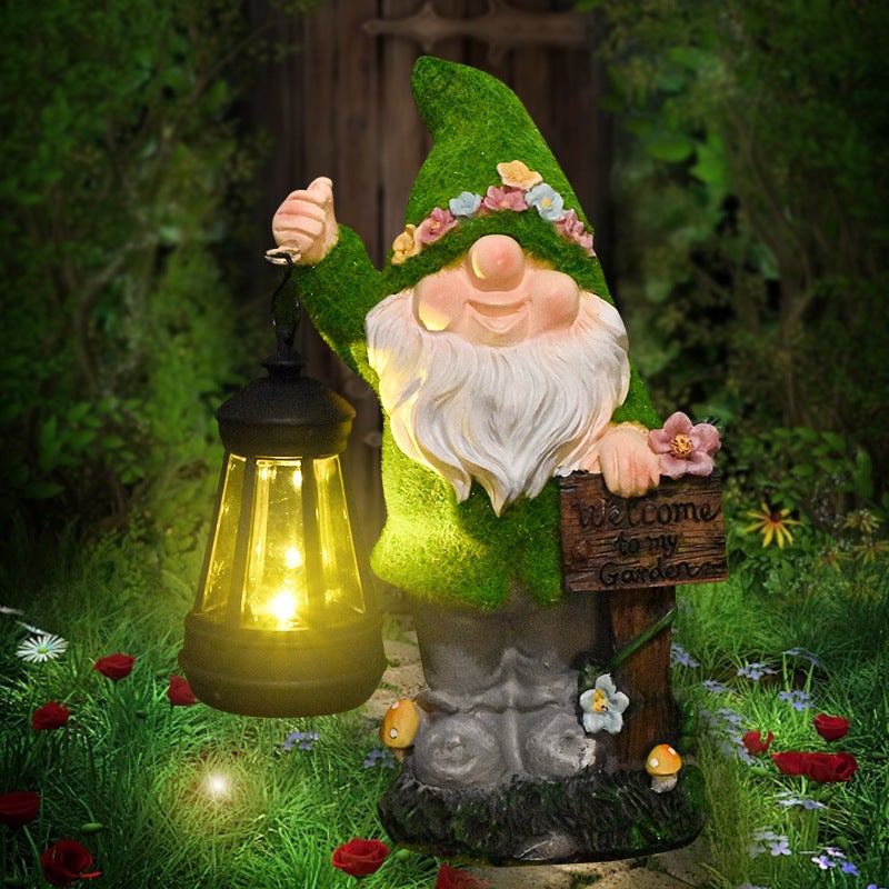 Solar Flocked Gnome Carrying Lantern Outdoor Light Resin Figurine for Garden Dwarf Decor - Image 4