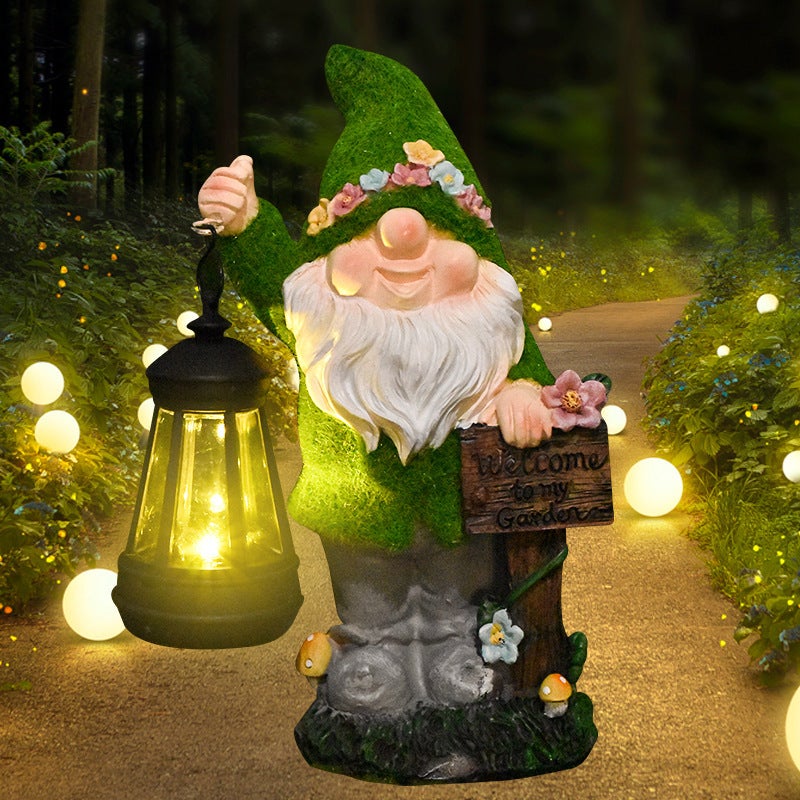 Solar Flocked Gnome Carrying Lantern Outdoor Light Resin Figurine for Garden Dwarf Decor - Image 5