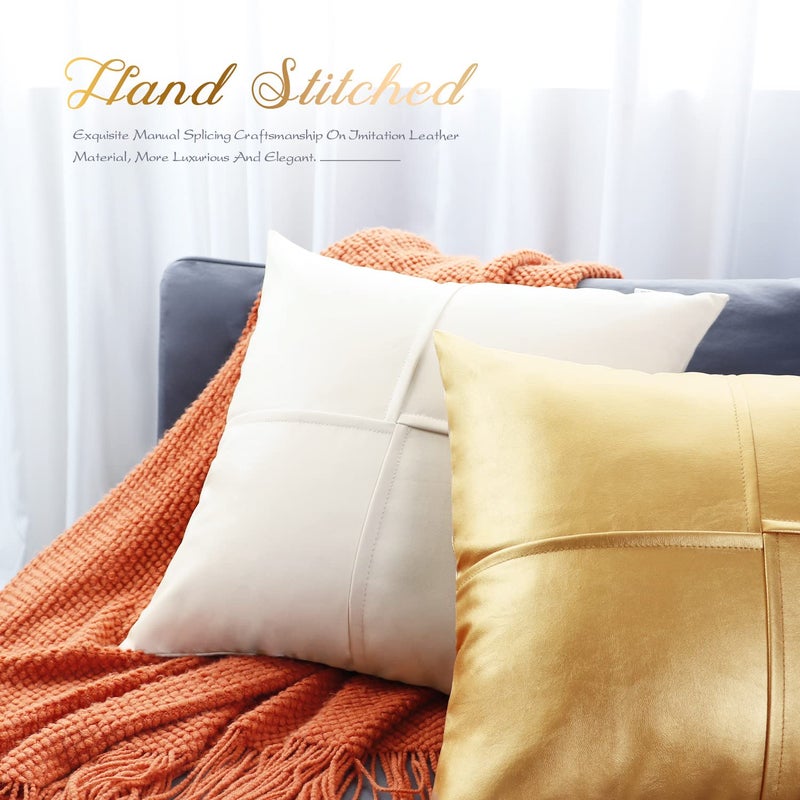 BRAWARM BRAWARM Faux Leather Throw Pillow Covers 22 X 22 Inches  Cream Leather Pillow Covers Pack of 2  Hand Stitched Leather Decorative Throw Pillows for Couch Sofa Bed Living Room Home Garden - Image 5