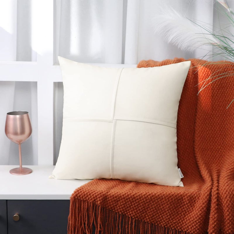 BRAWARM BRAWARM Faux Leather Throw Pillow Covers 22 X 22 Inches  Cream Leather Pillow Covers Pack of 2  Hand Stitched Leather Decorative Throw Pillows for Couch Sofa Bed Living Room Home Garden - Image 4