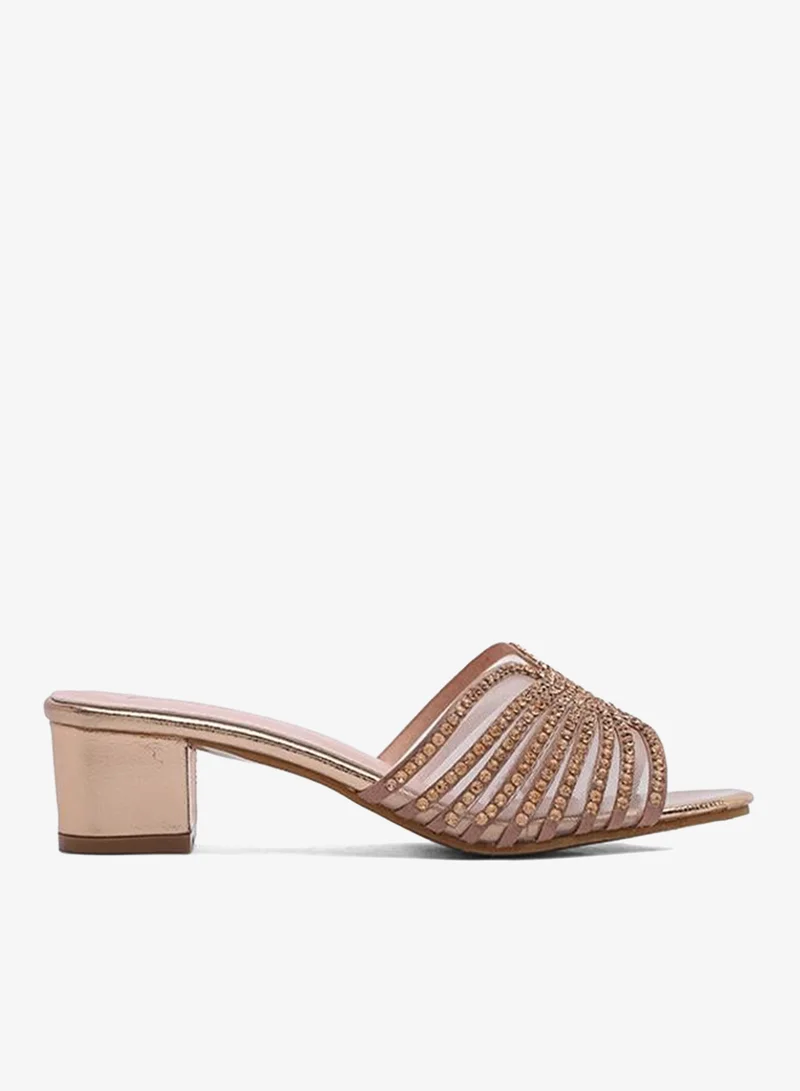 فايور Stylish Radiating-Jewel Mesh Block Heel MY 398