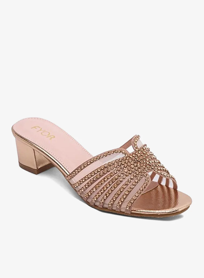 فايور Stylish Radiating-Jewel Mesh Block Heel MY 398