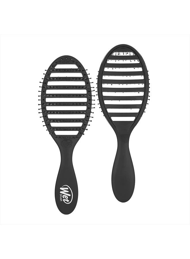 Wet Brush فرشاة شعر سريعة الجفاف، سوداء - تصميم بفتحات تهوية وشعيرات HeatFlex فائقة النعومة آمنة للتجفيف بالمجفف مع مقبض مريح للتحكم في التشابك والشعر الذي لا يمكن السيطرة عليه - إكسسوارات شعر خالية من الألم - Image 1