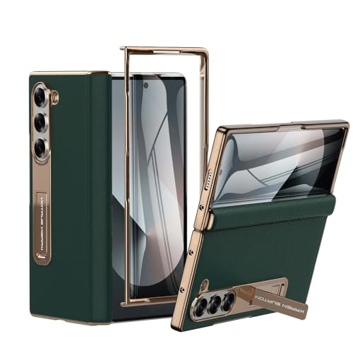 Kalernd for Samsung Galaxy Z Fold 6 Phone CaseLuxury Premier Genuine LeatherFull Body Hinge ProtectionBuiltin Screen ProtectorKickstand Slim Protective Cover for Galaxy ZFold 6 Green - Image 1
