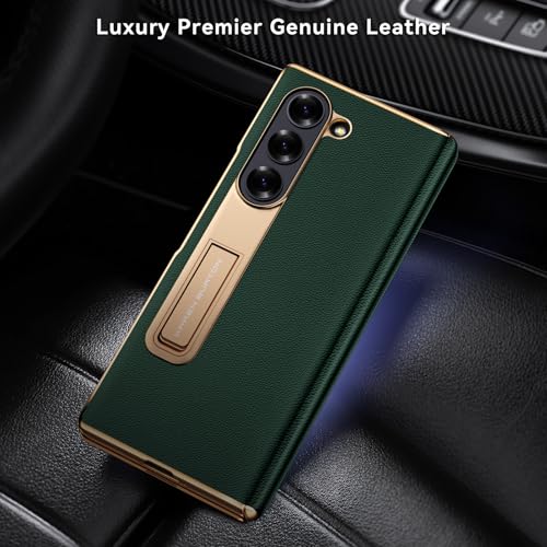Kalernd for Samsung Galaxy Z Fold 6 Phone CaseLuxury Premier Genuine LeatherFull Body Hinge ProtectionBuiltin Screen ProtectorKickstand Slim Protective Cover for Galaxy ZFold 6 Green - Image 3