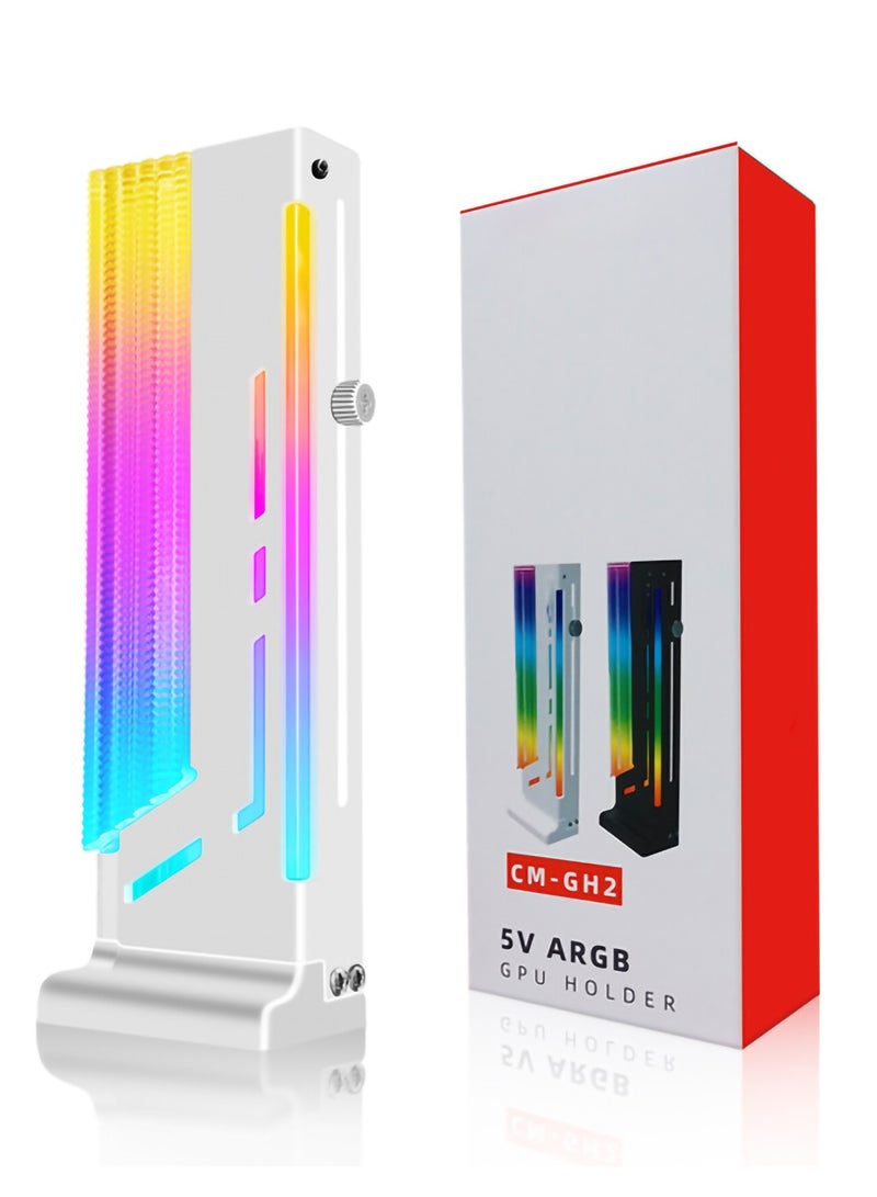 SYOSI ARGB 3 Pin GPU Support Bracket, GPU Holder Bracket Brace Magnetic Base Graphics Card GPU Support Video Card Holder Bracket with ARGB 5V LED Length, Height, Sliding Adjustment(White) - Image 1