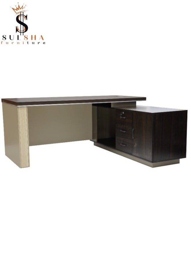 Classic L Shape Office Table with Side Drawers , Office Desk , Computer Table 180x80x75Cm