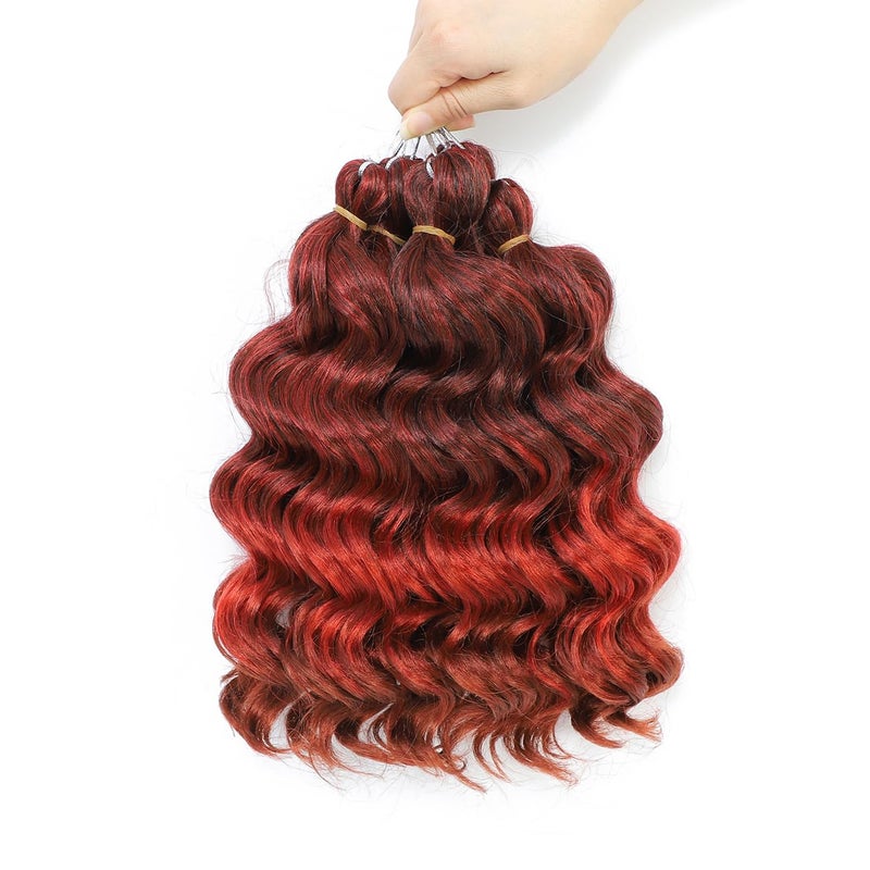 Ocean Wave Crochet Hair Deep Wavy Crochet Hair 9 Inch Ombre Red Water Wave Braiding Hair Synthetic Curly Braiding Hair Extensions 8 Packs T1BRed350