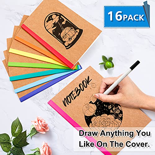 feela 16 Pack Composition Notebooks Bulk, Kraft Cover Lined Blank College Ruled Composition Travel Journals with Rainbow Spines For Women Students Business, 60 Pages, 8.3”x 5.5”, A5, 8 Colors - Image 3