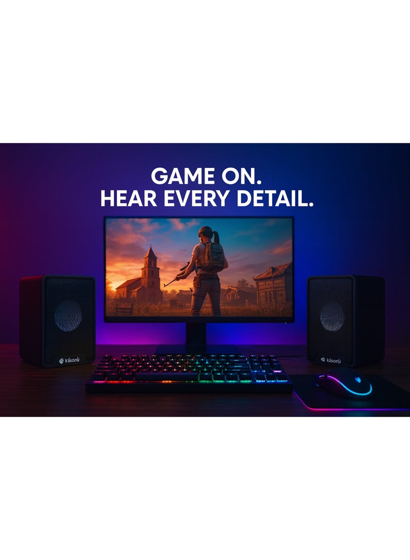 Kisonli K100 Multimedia Speakers with USB 2.0 Port - 3W x 2 Stereo Sound - Stylish and Compact Design - Compatible with PC and Laptop - Black - Image 4