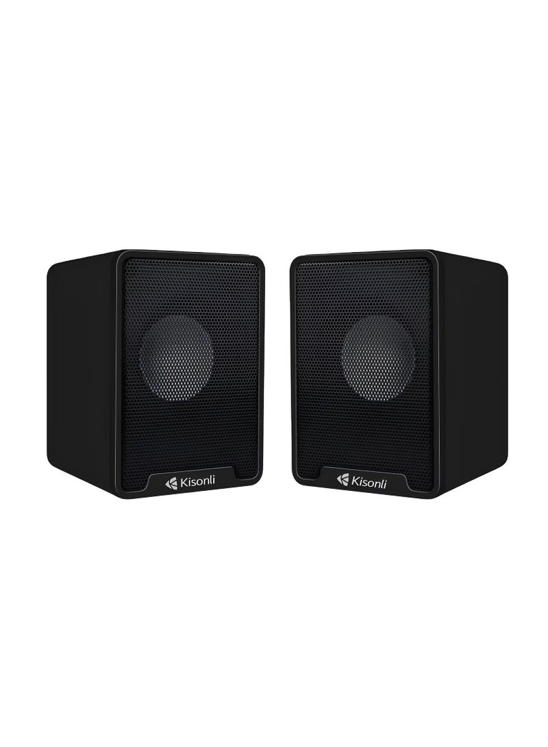 Kisonli K100 Multimedia Speakers with USB 2.0 Port - 3W x 2 Stereo Sound - Stylish and Compact Design - Compatible with PC and Laptop - Black - Image 1