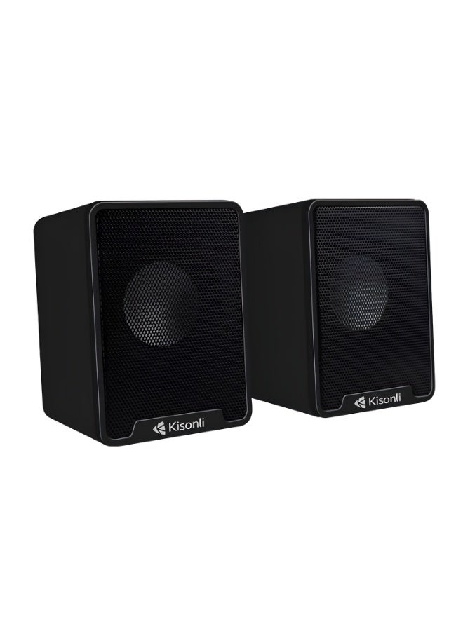 Kisonli K100 Multimedia Speakers with USB 2.0 Port - 3W x 2 Stereo Sound - Stylish and Compact Design - Compatible with PC and Laptop - Black - Image 2