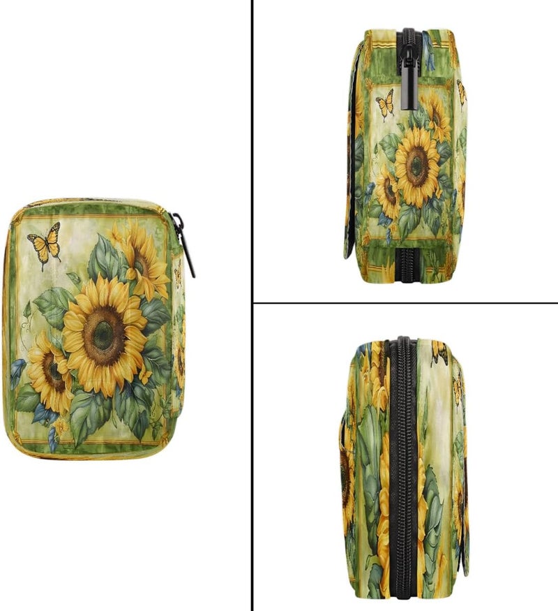 Painting Sunflower Flower Pill Case Travel Pill Organizer Weekly 7 Day Portable with Zipper Medicine Box Pill Case for Vitamins, Birth Control,Fish Oils,Medication, Supplements - Image 4