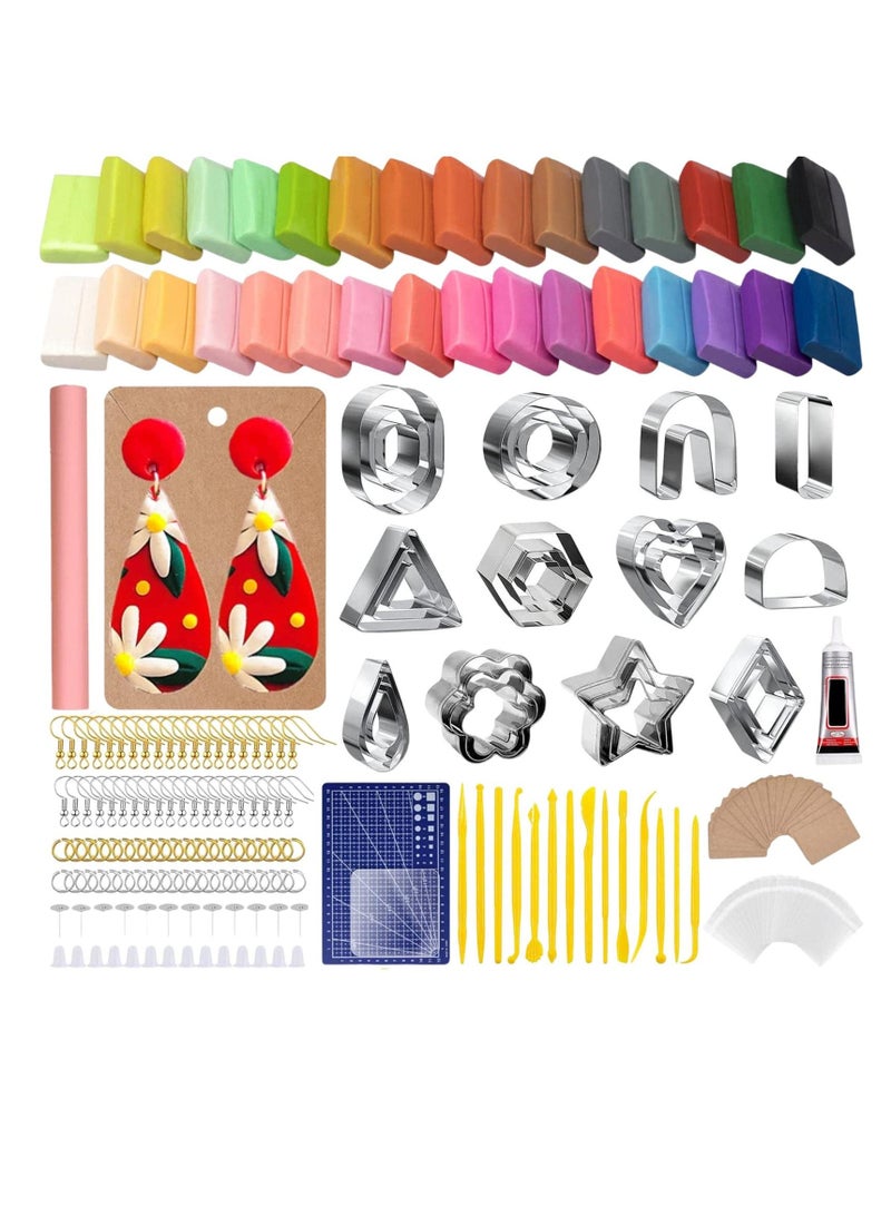 SYOSI مجموعة صنع الأقراط من الطين للسحر البوليمري لصنع الأقراط 302 قطعة 30 قطعة قواطع 32 لون أدوات طين بكرات خطافات أقراط لمجوهرات أقراط الطين البوليمري مستلزمات صنع الهدايا للأطفال - Image 1