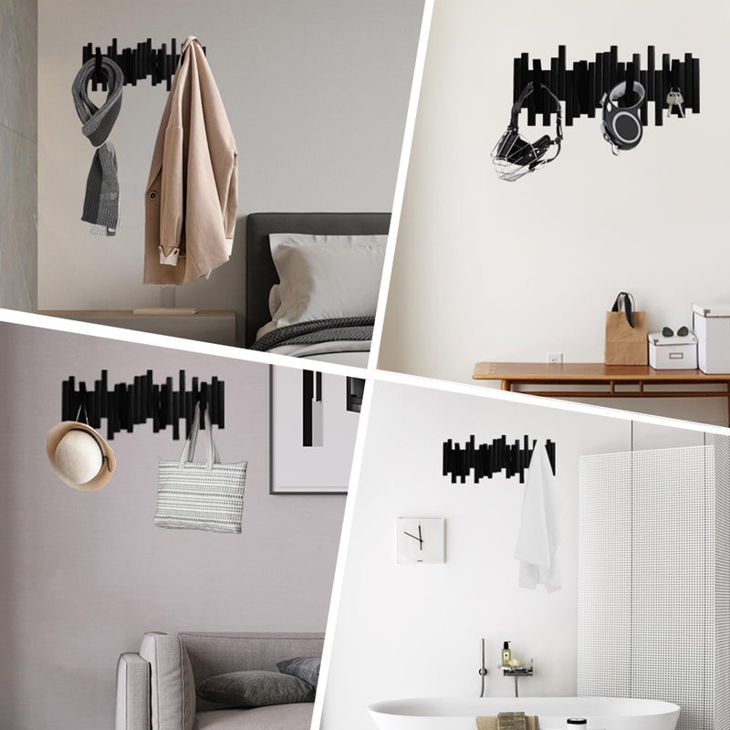 MinBoo Bamboo Multi Hook Coat Rack -Decorative Hooks for Wall Modern, Unique, Space-Saving Coat Hanger with 4 Flip-Down Hook for Hanging Coats, Christmas Decorations Wall Hooks for Hanging,Black - Image 4