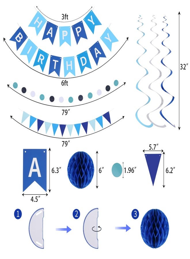 IMISI مجموعة زينة عيد ميلاد IMISI، لافتة عيد ميلاد سعيد، خلفية زينة للحفلات مع راية، دوائر زرقاء، نقاط، شرائط لامعة معلقة، كرات على شكل خلية نحل، للرجال والنساء (أزرق) - Image 4