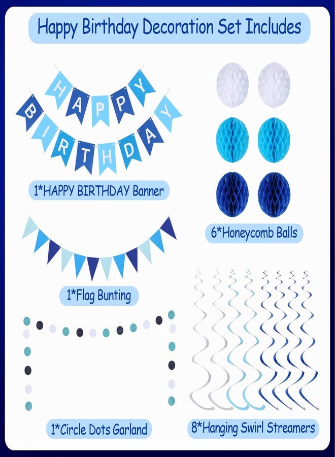 IMISI مجموعة زينة عيد ميلاد IMISI، لافتة عيد ميلاد سعيد، خلفية زينة للحفلات مع راية، دوائر زرقاء، نقاط، شرائط لامعة معلقة، كرات على شكل خلية نحل، للرجال والنساء (أزرق) - Image 5