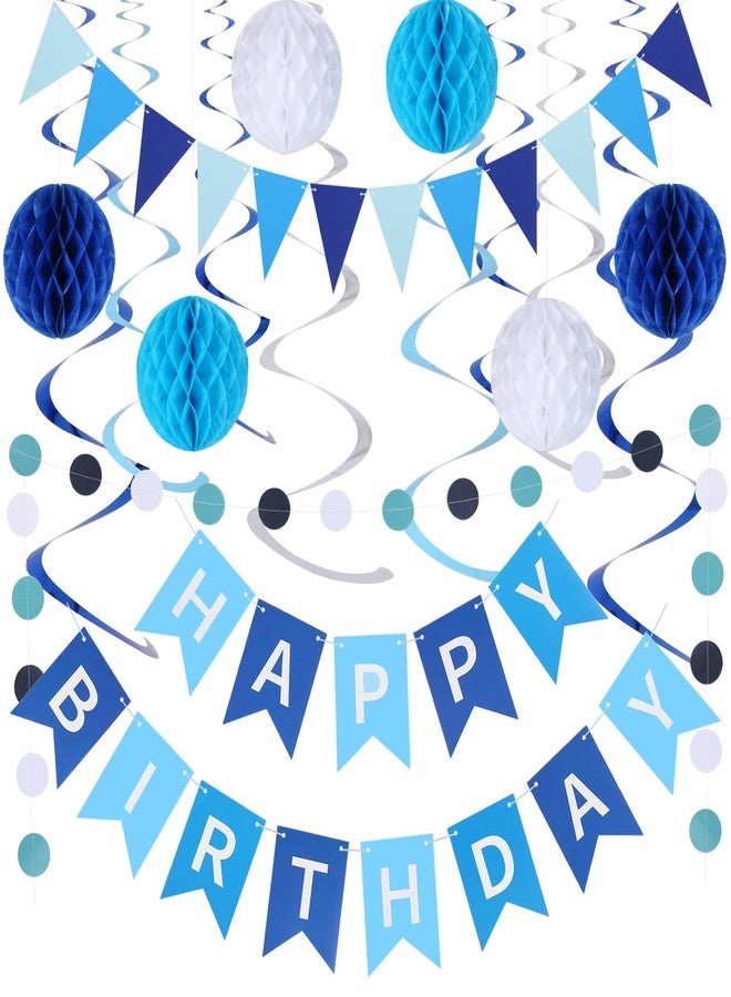 IMISI مجموعة زينة عيد ميلاد IMISI، لافتة عيد ميلاد سعيد، خلفية زينة للحفلات مع راية، دوائر زرقاء، نقاط، شرائط لامعة معلقة، كرات على شكل خلية نحل، للرجال والنساء (أزرق) - Image 2