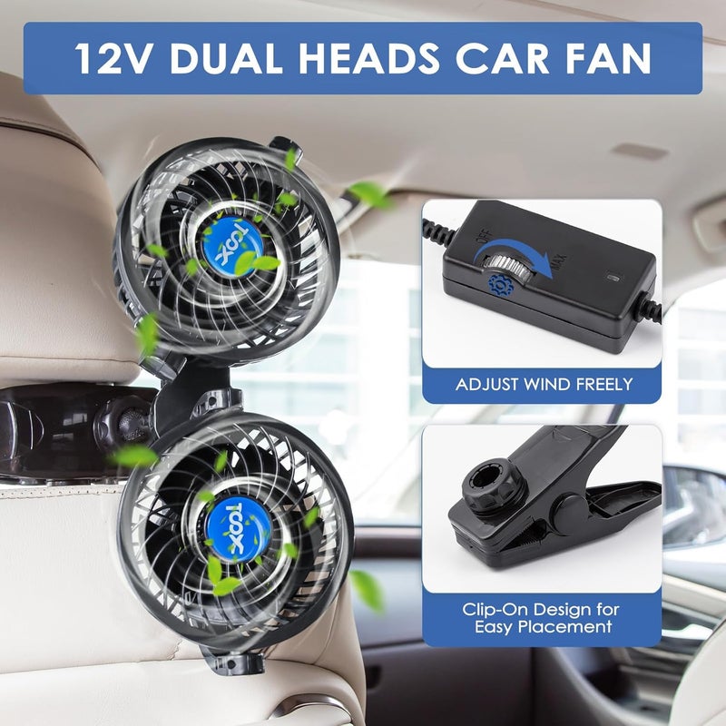 XOOL Clip Car Fan, Adjustable Dual Head 4 Inches 12V Fan for Front/Rear Seat Passenger - Image 5