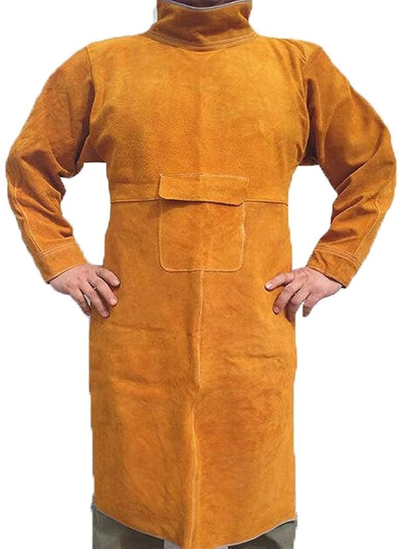 LAMAY Adjustable Neck Strap Leather Welding Apron with Sleeve,Heavy Duty Welding Jacket,Heat Flame Resistant Weld Coat for Men Women (120CM) - Image 1