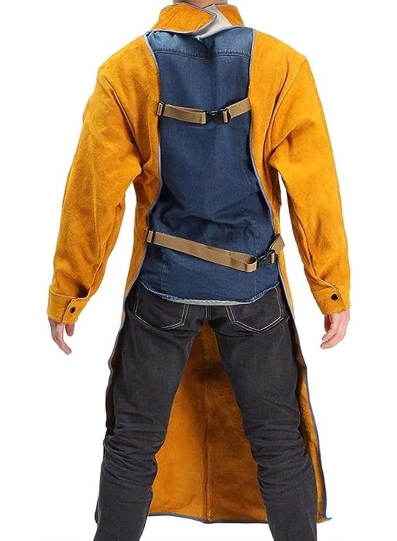 LAMAY Adjustable Neck Strap Leather Welding Apron with Sleeve,Heavy Duty Welding Jacket,Heat Flame Resistant Weld Coat for Men Women (120CM) - Image 5